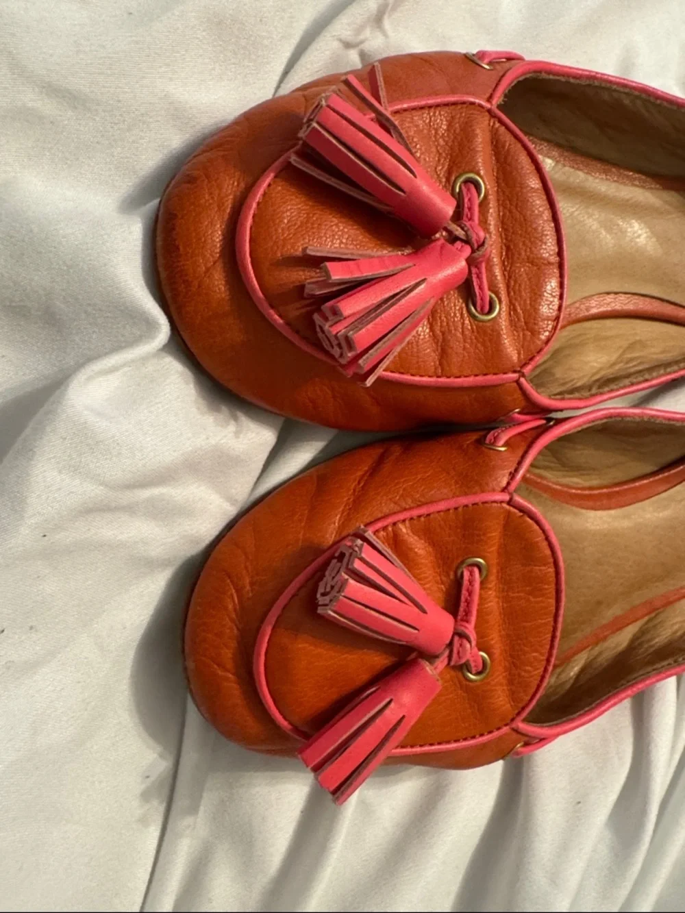 Coach Orange Loafers with Pink Tassels